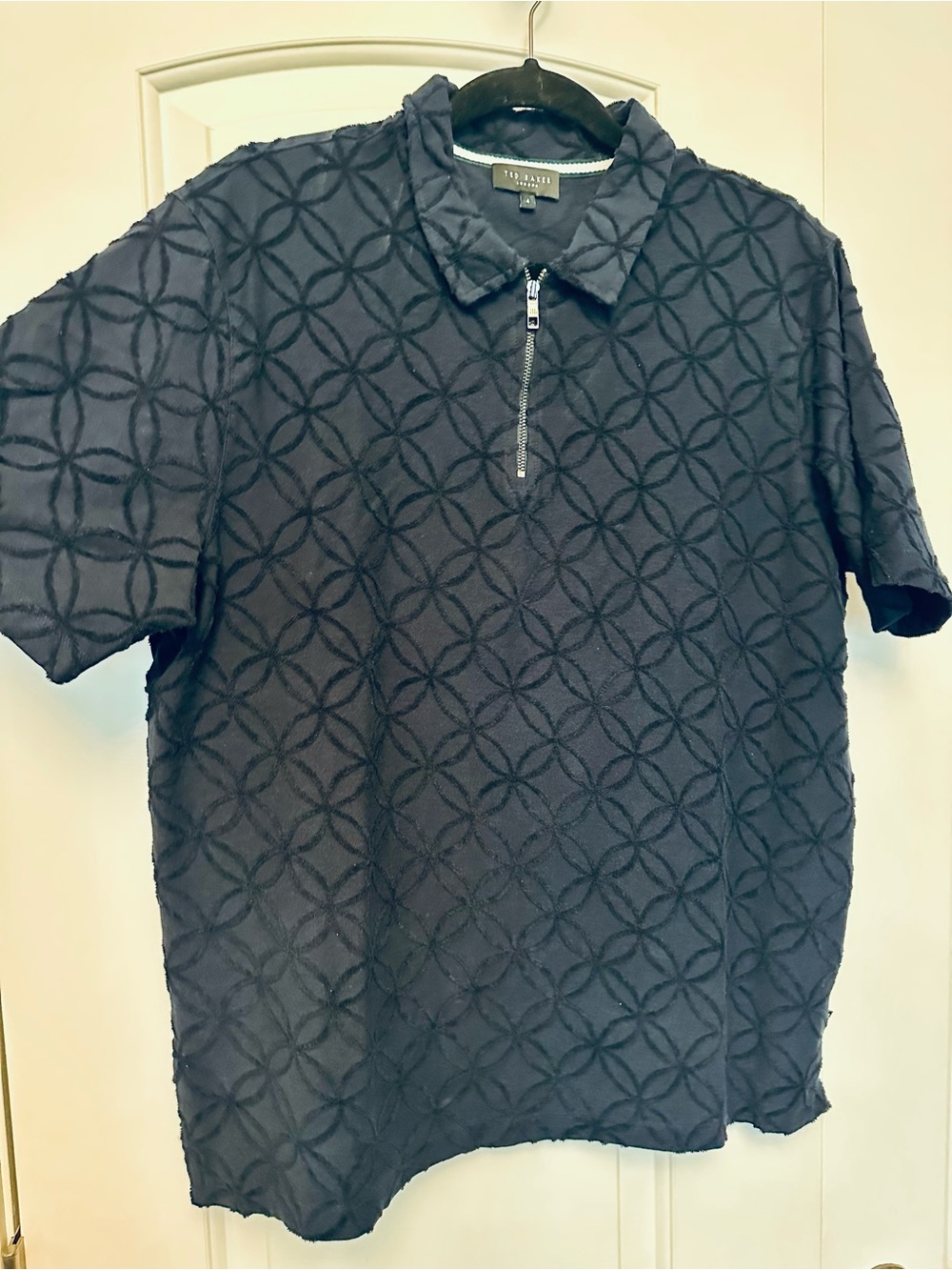 Ted Baker Navy Geometric Textured Half-Zip Polo